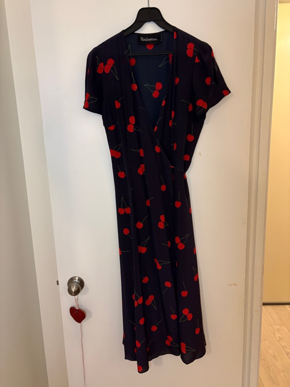 Réalisation Par Navy Maxi Dress with Red Cherry Print